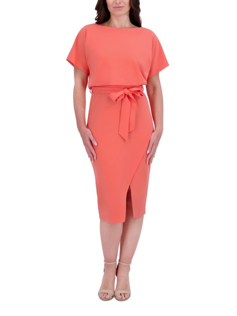 Kensie Coral Short Sleeve Belted Midi Dress Size 2